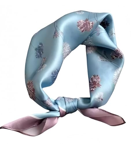 MEDUOLA Damen Halstuch aus Kunstseide Blumen und verschiedene Muster Druckschal Elegantes Accessoire 70CM x 70CM Quadratisches Tuch Löwenzahn Blau von MEDUOLA