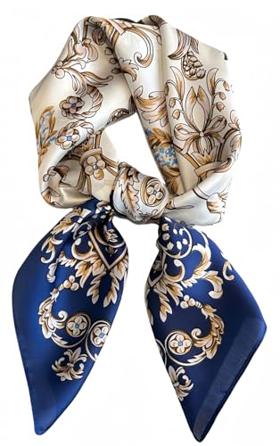 MEDUOLA Damen Halstuch aus Kunstseide Blumen und verschiedene Muster Druckschal Elegantes Accessoire 70CM x 70CM Quadratisches Tuch Maiglöckchen Blau von MEDUOLA