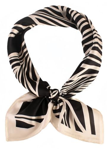 MEDUOLA Damen Halstuch aus Kunstseide Blumen und verschiedene Muster Druckschal Elegantes Accessoire 70CM x 70CM Quadratisches Tuch Zebramuster Khaki von MEDUOLA