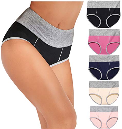 MEDUOLA Damen Taillenslip Baumwolle Unterhosen Hohe Taille Slip atmungsaktive Stretch Unterwäsche Multicolore-5 Pack,L von MEDUOLA