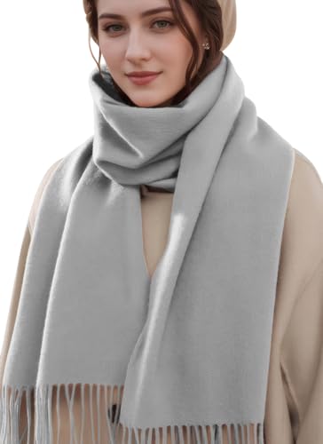 MEDUOLA Damen Winter Schal aus weichem angenehmem Material große einfarbige Pashmina mit fransen Pashmina Tücher und Umschläge Grau von MEDUOLA