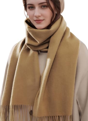 MEDUOLA Damen Winter Schal aus weichem angenehmem Material große einfarbige Pashmina mit fransen Pashmina Tücher und Umschläge Khaki von MEDUOLA