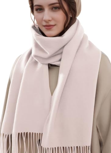 MEDUOLA Damen Winter Schal aus weichem angenehmem Material große einfarbige Pashmina mit fransen Pashmina Tücher und Umschläge Rosa von MEDUOLA