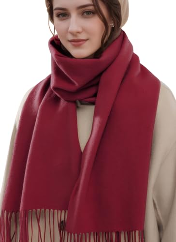 MEDUOLA Damen Winter Schal aus weichem angenehmem Material große einfarbige Pashmina mit fransen Pashmina Tücher und Umschläge Rot A von MEDUOLA