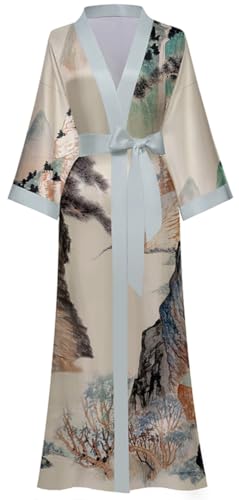 MEDUOLA Frauen Sommer Kimono gedruckt Satin Seide Lange Elegante Nachthemd Unicode,Tusche-Malerei von MEDUOLA