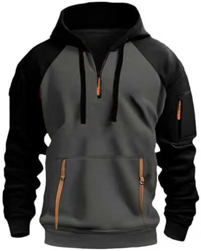 MEDUOLA Herren Farbblock Kapuzenpullover, Jugend oder Männer Half Zip Multi Pocket Hooded Sweatshirt XXL,Grau MEDUOLA Herren Farbblock Kapuzenpullover, Jugend oder Männer Half Zip Multi Pocket Hooded Sweatshirt XXL,Grau von MEDUOLA