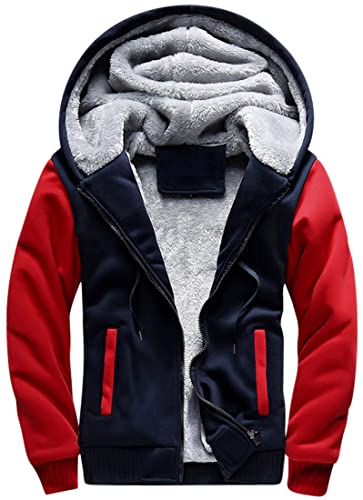 MEDUOLA Herren Hoodies Reißverschlussjacke mit Super Dicker Fleece Kapuzenjacke Langarm Hoodie Winterjacken 3XL,02 Rot von MEDUOLA