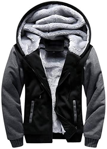 MEDUOLA Herren Hoodies Reißverschlussjacke mit Super Dicker Fleece Kapuzenjacke Langarm Hoodie Winterjacken 3XL,02 Schwarz von MEDUOLA