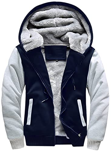 MEDUOLA Herren Hoodies Reißverschlussjacke mit Super Dicker Fleece Kapuzenjacke Langarm Hoodie Winterjacken L,02 Blau von MEDUOLA