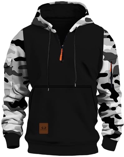 MEDUOLA Herren Kapuzenpullover Halb Reißverschluss Pullover Jogging Hoodie Ärmel Clashing Camouflage Hoodie XL,Gray von MEDUOLA