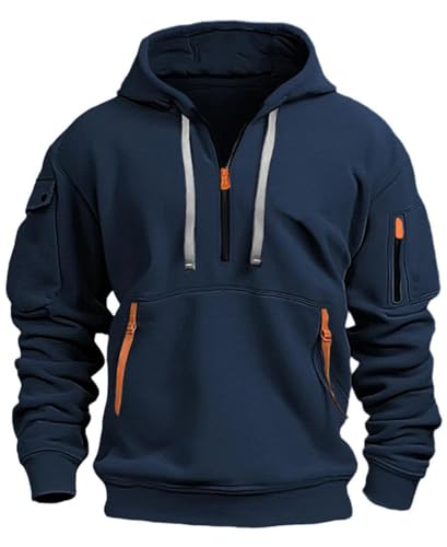 MEDUOLA Herren Kapuzenpullover Sweatshirt mit Reißverschluss Jungen und Herren Sweatshirt mit Reißverschluss Multifunktionelle Tasche Sweatshirt mit Kapuze Jogging Pullover 3XL,Marineblau von MEDUOLA