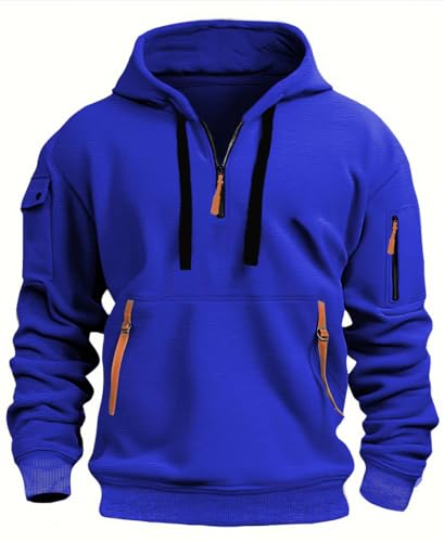 MEDUOLA Herren Kapuzenpullover Sweatshirt mit Reißverschluss Jungen und Herren Sweatshirt mit Reißverschluss Multifunktionelle Tasche Sweatshirt mit Kapuze Jogging Pullover 4XL,Blau von MEDUOLA