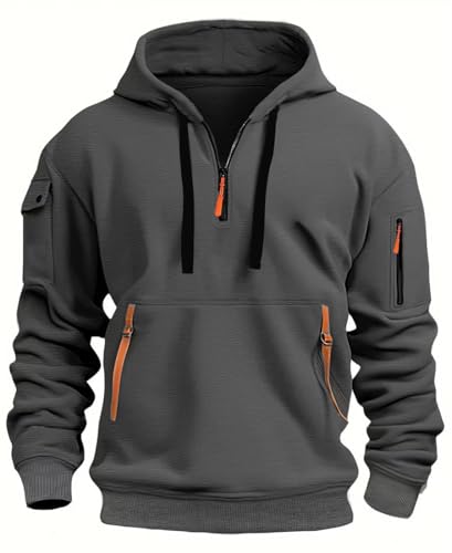 MEDUOLA Herren Kapuzenpullover Sweatshirt mit Reißverschluss Jungen und Herren Sweatshirt mit Reißverschluss Multifunktionelle Tasche Sweatshirt mit Kapuze Jogging Pullover 4XL,Grau von MEDUOLA