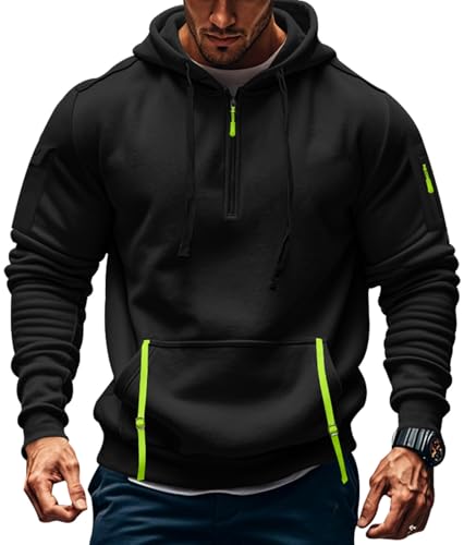MEDUOLA Herren Kapuzenpullover Sweatshirt mit Reißverschluss Jungen und Herren Sweatshirt mit Reißverschluss Multifunktionelle Tasche Sweatshirt mit Kapuze Jogging Pullover 4XL,Schwarz von MEDUOLA