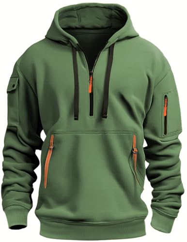MEDUOLA Herren Kapuzenpullover Sweatshirt mit Reißverschluss Jungen und Herren Sweatshirt mit Reißverschluss Multifunktionelle Tasche Sweatshirt mit Kapuze Jogging Pullover 5XL,Grün von MEDUOLA