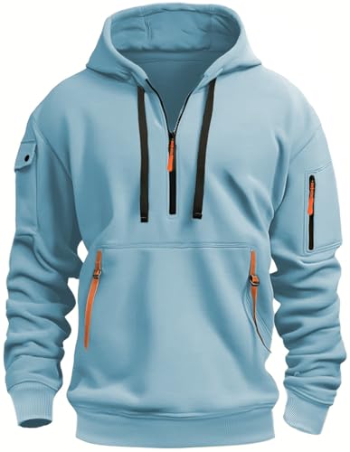 MEDUOLA Herren Hoodie mit Reißverschluss, Multifunktionelle Tasche, Sweatshirt mit Kapuze, Jogging Pullover 5XL, Himmelblau von MEDUOLA
