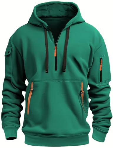 MEDUOLA Herren Kapuzenpullover Sweatshirt mit Reißverschluss Jungen und Herren Sweatshirt mit Reißverschluss Multifunktionelle Tasche Sweatshirt mit Kapuze Jogging Pullover L,Dunkelgrün von MEDUOLA