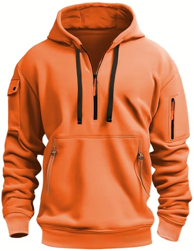 MEDUOLA Herren Kapuzenpullover Sweatshirt mit Reißverschluss Jungen und Herren Sweatshirt mit Reißverschluss Multifunktionelle Tasche Sweatshirt mit Kapuze Jogging Pullover XXL,Orange von MEDUOLA