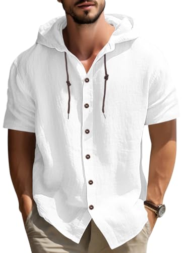 MEDUOLA Herren Kapuzenpullover dünn Baseball-Sweatshirt Langarm mit Taste T-Shirt Shirts Tops Hoodie mit Kapuze Knopfleiste 3XL,Weiß von MEDUOLA