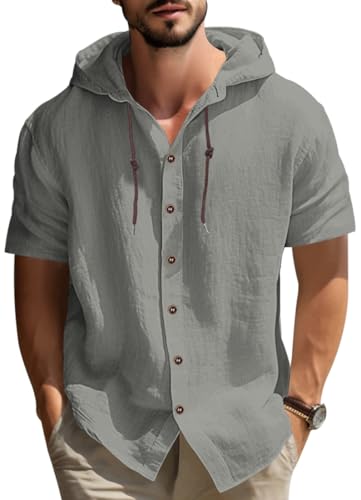 MEDUOLA Herren Kapuzenpullover dünn Baseball-Sweatshirt Langarm mit Taste T-Shirt Shirts Tops Hoodie mit Kapuze Knopfleiste L,Grau von MEDUOLA