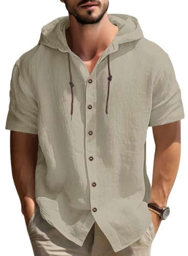 MEDUOLA Herren Kapuzenpullover dünn Baseball-Sweatshirt Langarm mit Taste T-Shirt Shirts Tops Hoodie mit Kapuze Knopfleiste M,Khaki von MEDUOLA