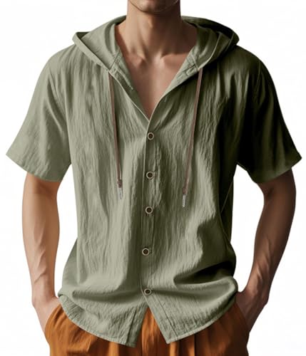 MEDUOLA Herren Kapuzenpullover dünn Baseball-Sweatshirt Langarm mit Taste T-Shirt Shirts Tops Hoodie mit Kapuze Knopfleiste XL,Grün von MEDUOLA