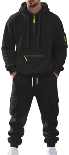 MEDUOLA Herren Kapuzenpullover und Hose 2-teiliges Set, Y2K Street Style Hoodie und Jogginghose Set, Herren pullover mit Taschen Trainingsanzüge L,Schwarz von MEDUOLA