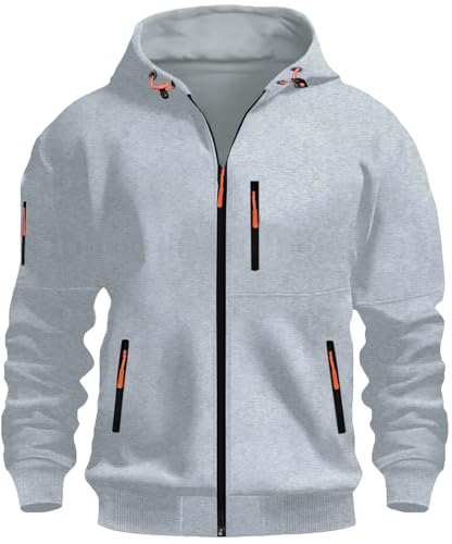 MEDUOLA Herren Kapuzenstrickjacke Sportjacke Jogging Hoodie Jungen & Männer Sweatshirt Reißverschluss Tasche Multifunktionale Strickjacke Hoodie 3XL,D14 Hellgrau von MEDUOLA