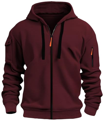 MEDUOLA Herren Kapuzenstrickjacke Sportjacke Jogging Hoodie Jungen & Männer Sweatshirt Reißverschluss Tasche Multifunktionale Strickjacke Hoodie L,A12 Rot von MEDUOLA