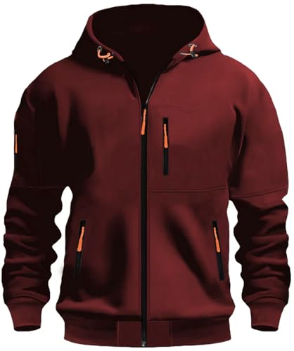 MEDUOLA Herren Kapuzenstrickjacke Sportjacke Jogging Hoodie Jungen & Männer Sweatshirt Reißverschluss Tasche Multifunktionale Strickjacke Hoodie L,D14 Rot von MEDUOLA
