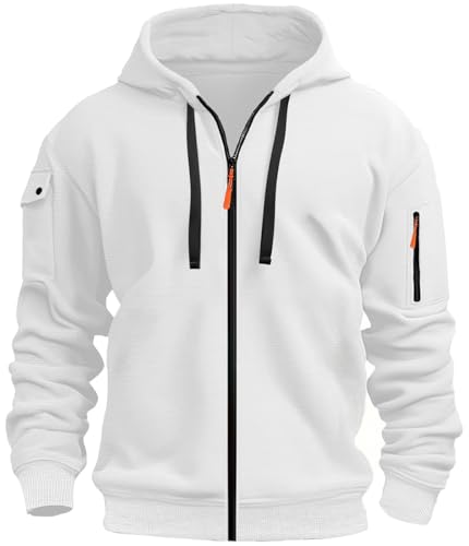 MEDUOLA Herren Kapuzenstrickjacke Sportjacke Jogging Hoodie Jungen & Männer Sweatshirt Reißverschluss Tasche Multifunktionale Strickjacke Hoodie M,A12 Weiß von MEDUOLA