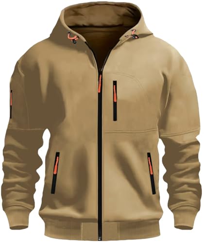 MEDUOLA Herren Kapuzenstrickjacke Sportjacke Jogging Hoodie Jungen & Männer Sweatshirt Reißverschluss Tasche Multifunktionale Strickjacke Hoodie M,D14 Khaki von MEDUOLA