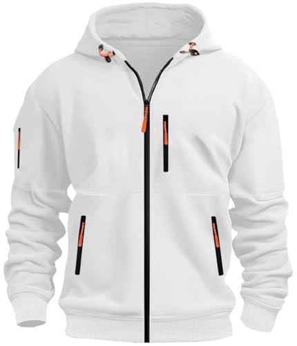 MEDUOLA Herren Kapuzenstrickjacke Sportjacke Jogging Hoodie Jungen & Männer Sweatshirt Reißverschluss Tasche Multifunktionale Strickjacke Hoodie S,D14 Weiß von MEDUOLA