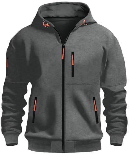 MEDUOLA Herren Kapuzenstrickjacke Sportjacke Jogging Hoodie Jungen & Männer Sweatshirt Reißverschluss Tasche Multifunktionale Strickjacke Hoodie XL,D14 Dunkelgrau von MEDUOLA