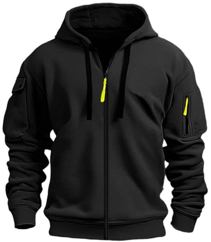 MEDUOLA Herren Kapuzenstrickjacke Sportjacke Jogging Hoodie Jungen & Männer Sweatshirt Reißverschluss Tasche Multifunktionale Strickjacke Hoodie XXL,A12 Schwarz von MEDUOLA