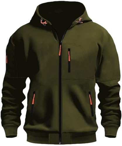 MEDUOLA Herren Kapuzenstrickjacke Sportjacke Jogging Hoodie Jungen & Männer Sweatshirt Reißverschluss Tasche Multifunktionale Strickjacke Hoodie XXL,D14 Armeegrün von MEDUOLA