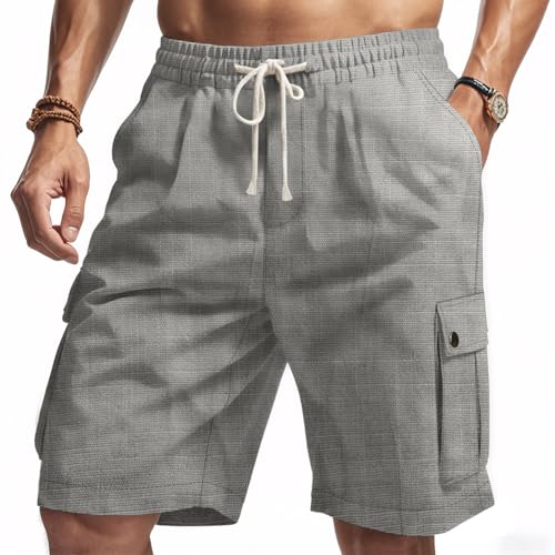 MEDUOLA Herren Leinen Shorts mit elastischem Bund und Taschen Komfortable atmungsaktive Shorts mit Kordelzug XXL,Dunkelgrau von MEDUOLA