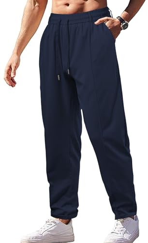 MEDUOLA Herren Sporthosen Kordelzug Elastische Taille Lange Hosen mit Taschen Lässige Sweatpants (3XL,Navy) von MEDUOLA