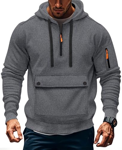 MEDUOLA Herren Sweatshirt mit Kapuze halber Reißverschluss Pullover Jogging Hoodie Jungen und Männer Kapuzenpullover Taschen vielseitig Hoodie XXL,Dunkelgrau von MEDUOLA