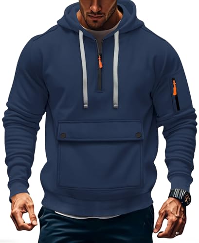 MEDUOLA Herren Sweatshirt mit Kapuze halber Reißverschluss Pullover Jogging Hoodie Jungen und Männer Kapuzenpullover Taschen vielseitig Hoodie XXL,Marineblau von MEDUOLA
