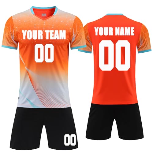 MEDUOLA Individuell gestaltbare Fußballtrikots oder -Sets, personalisierte Fußballtrikots für Erwachsene und Kinder, Customisation Geschenke (Orange) von MEDUOLA