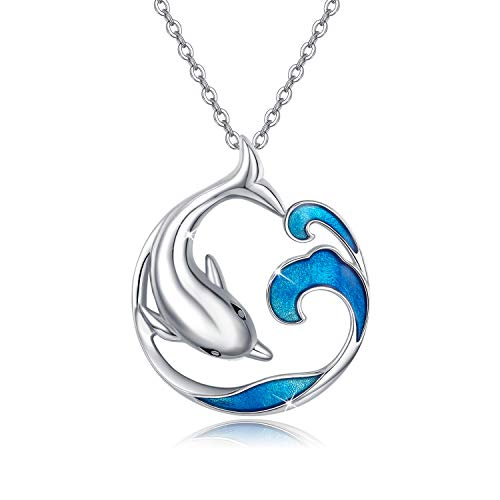 925 Echt Silber Anhänger blau Delfin jewelry Damen Silber Halskette Wellen Das Meer Halskette Schmuck Geschenke für Frauen Geburtstag Halskette Sterling Silber Erstellt 925 Anhänger Damen Geschenk von MEDWISE