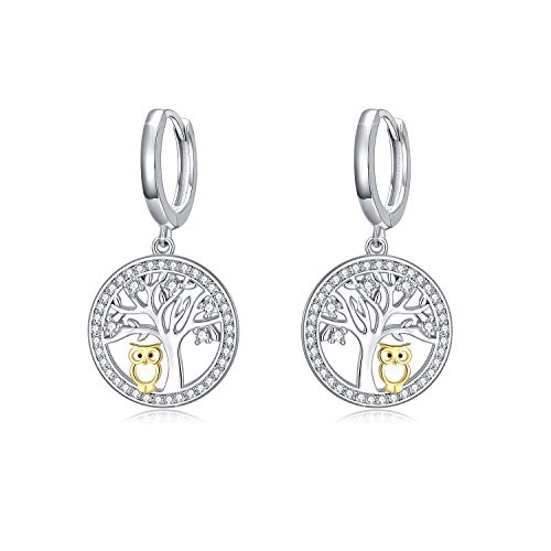 Eulen Ohrringe für Damen,925 Sterling Silber Baum des Lebens Ohrringe Eulen Schmuck Geschenk Hypoallergener für Mädchen Damen Ehefrau Mutter Lehrer Mama Muttertagsgeschenk Frauen Kinder von MEDWISE