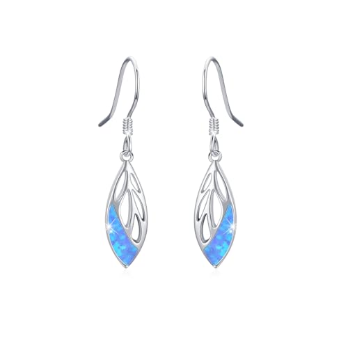 Blätter Ohrringe Damen 925 Sterling Silber Blau Opal Tropfen Ohrhänger Schmuck Geschenk für Mädchen Frauen Mutter Ehefrau Kinder Weihnachten Geburtstag von MEDWISE