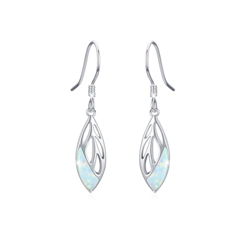 Blätter Ohrringe Damen 925 Sterling Silber Opal Tropfen Ohrhänger Schmuck Geschenk für Mädchen Frauen Mutter Ehefrau Kinder Weihnachten Geburtstag von MEDWISE