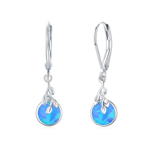 MEDWISE Opal Blatt Tropfen Ohrringe Mädchen 925 Sterling Silber Blau Opal Ohrringe Hängend Ohrhänger Opal Schmuck für Frauen Mutter Mama Kinder Tochter Geburtstag Geschenk Geschenkbox von MEDWISE