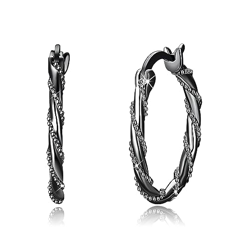Creolen Ohrringe Damen 925 Sterling Silber 18mm Creolen Ohrringe Schwarz Ohrringe Kreis Ohrringe Schlafen Kreolen Schmuck für Damen Mädchen Mutter von MEDWISE