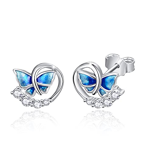 Damen Schmetterlings Ohrstecker 925 Sterling Silber blauer Schmetterling Ohrringe Schmuck Geschenke für Muttertagsgeschenk Mutter Mama Frauen Mädchen von MEDWISE