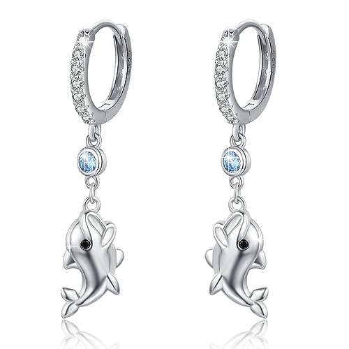 Delfin Creolen Ohrringe Damen 925 Sterling Silber Blau Zirkon Tropfen Ohrringe Delfin Ohrhänger Delfine Schmuck für Frauen Ehefrau Mutter Mama Mädchen Geburtstagsgeschenk von MEDWISE