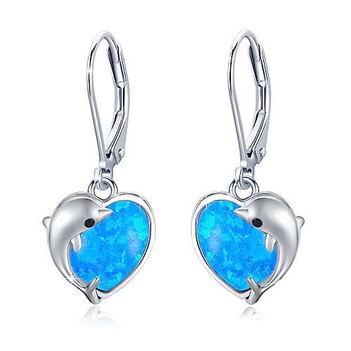 Delfin Ohrringe 925 Sterling Silber Delfin Opal Ohrringe Herz Blaue Ohrringe Hängend Damen Delfin Schmuck Geschenk für Mädchen Mama Tochter Ehefrau Geschenk von MEDWISE